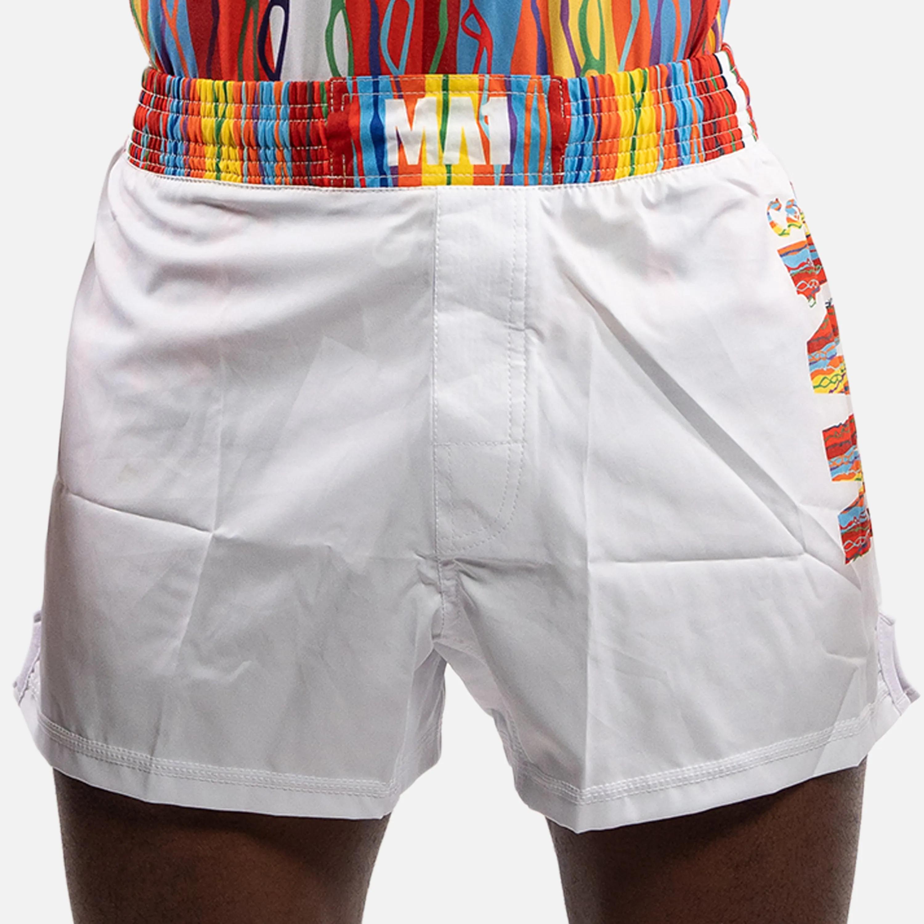 MA1 Chaotic Knit Logo White High Cut MMA Shorts