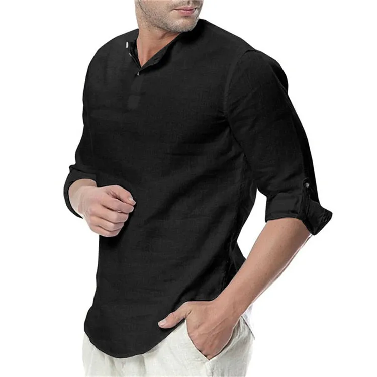 Men's Long Sleeve Cotton Linen Long Sleeve Cotton Breathable Shirts