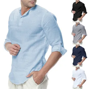 Men's Long Sleeve Cotton Linen Long Sleeve Cotton Breathable Shirts