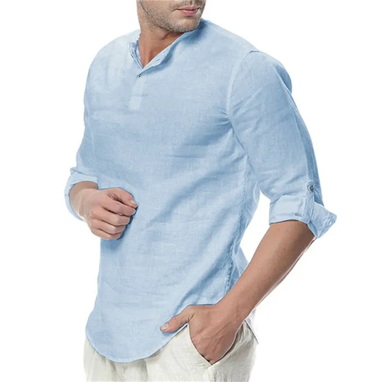 Men's Long Sleeve Cotton Linen Long Sleeve Cotton Breathable Shirts