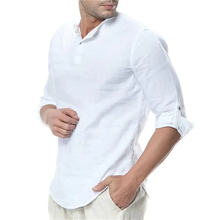 Men's Long Sleeve Cotton Linen Long Sleeve Cotton Breathable Shirts