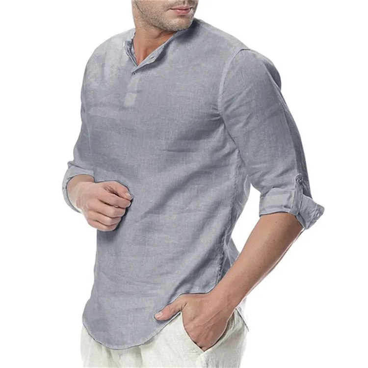 Men's Long Sleeve Cotton Linen Long Sleeve Cotton Breathable Shirts