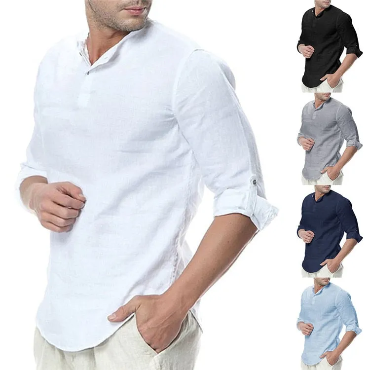 Men's Long Sleeve Cotton Linen Long Sleeve Cotton Breathable Shirts