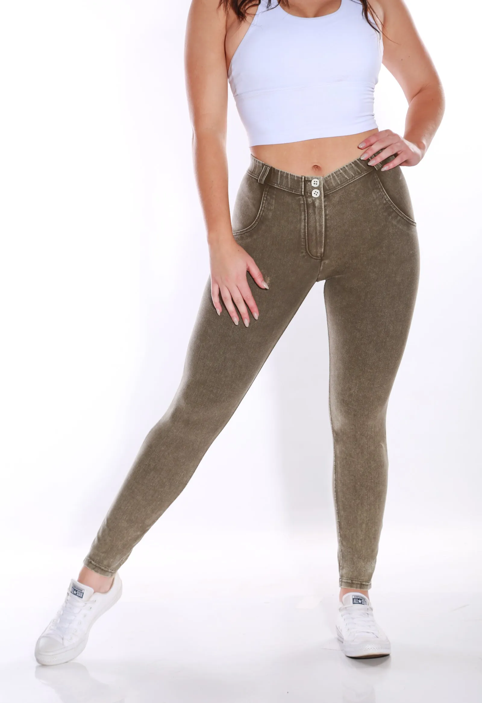 Mid waist Butt lifting Shaping Jeans/Jeggings -  Olive stone