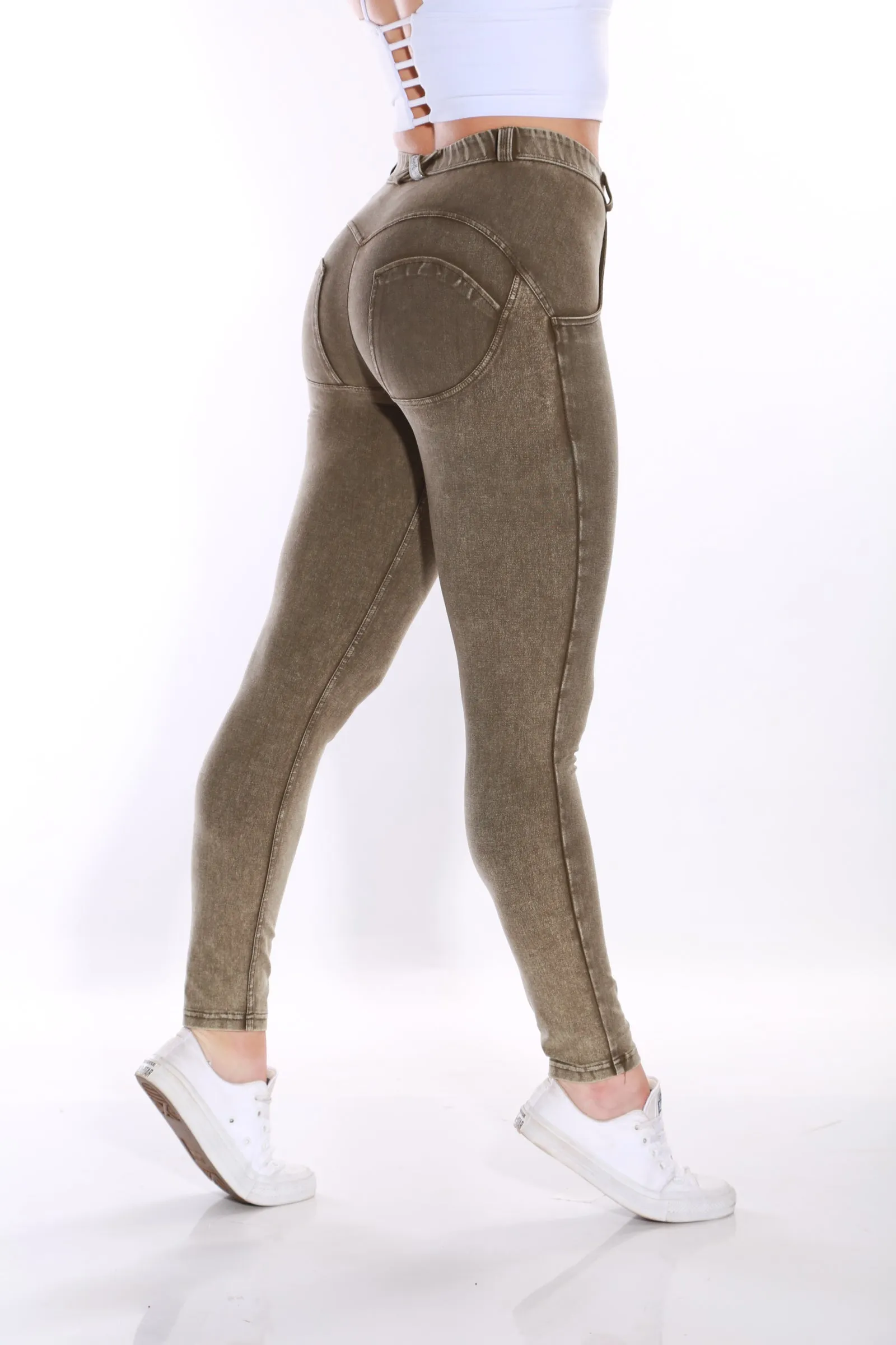 Mid waist Butt lifting Shaping Jeans/Jeggings -  Olive stone