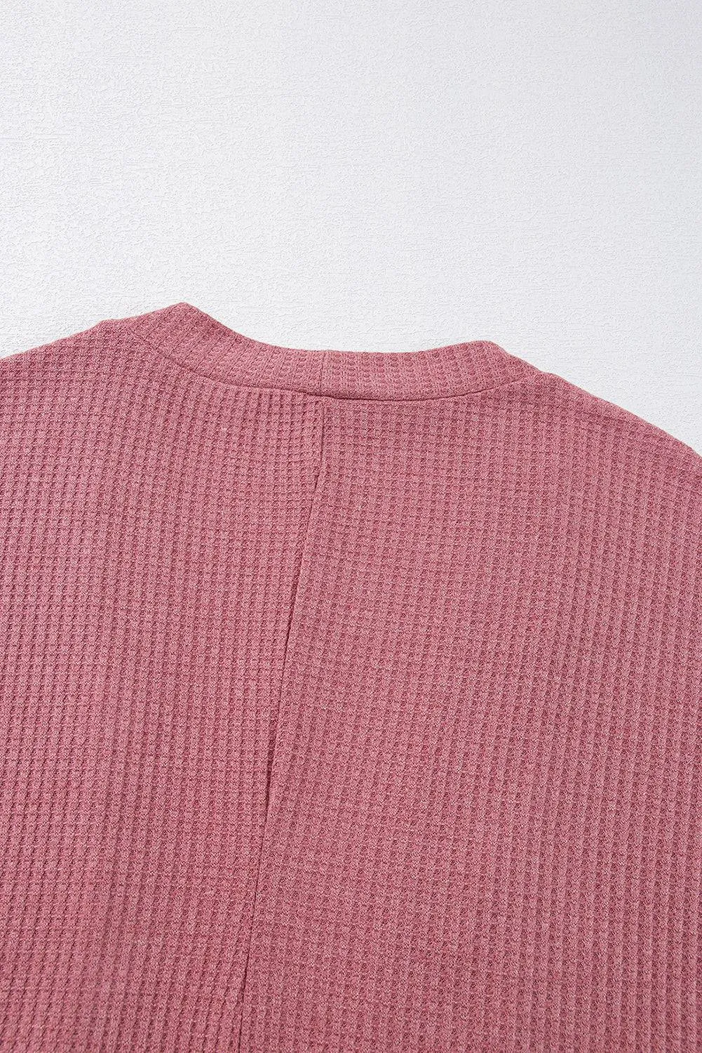 Mineral Red Solid Colour Waffle Knit Cardigan with Pocket