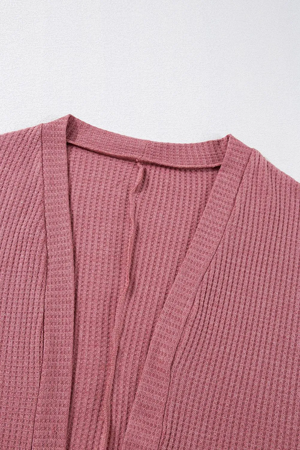 Mineral Red Solid Colour Waffle Knit Cardigan with Pocket