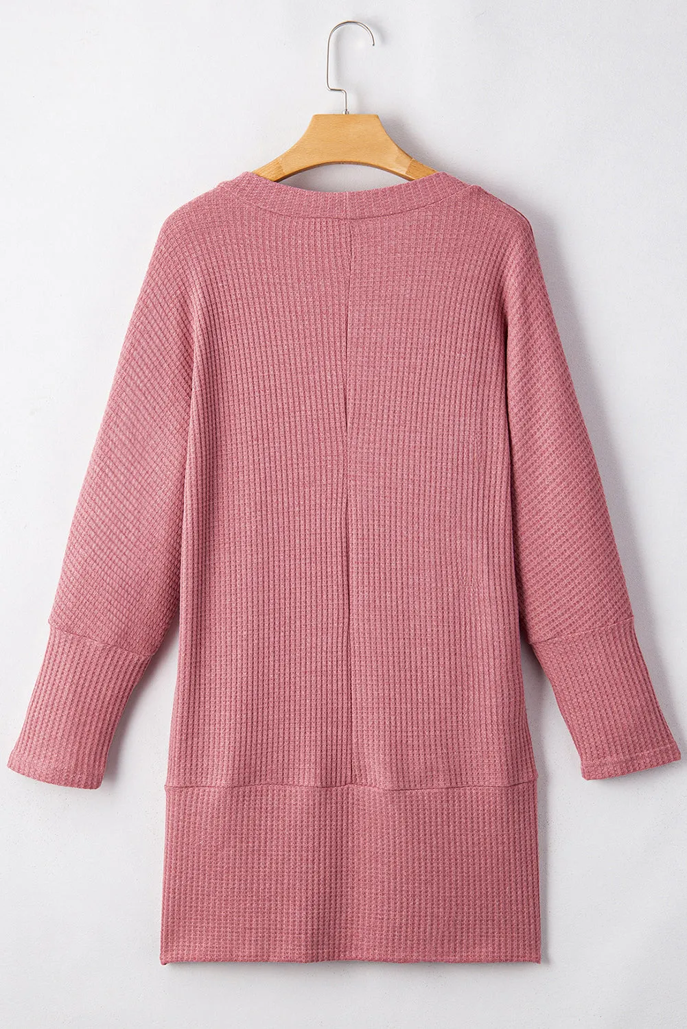 Mineral Red Solid Colour Waffle Knit Cardigan with Pocket