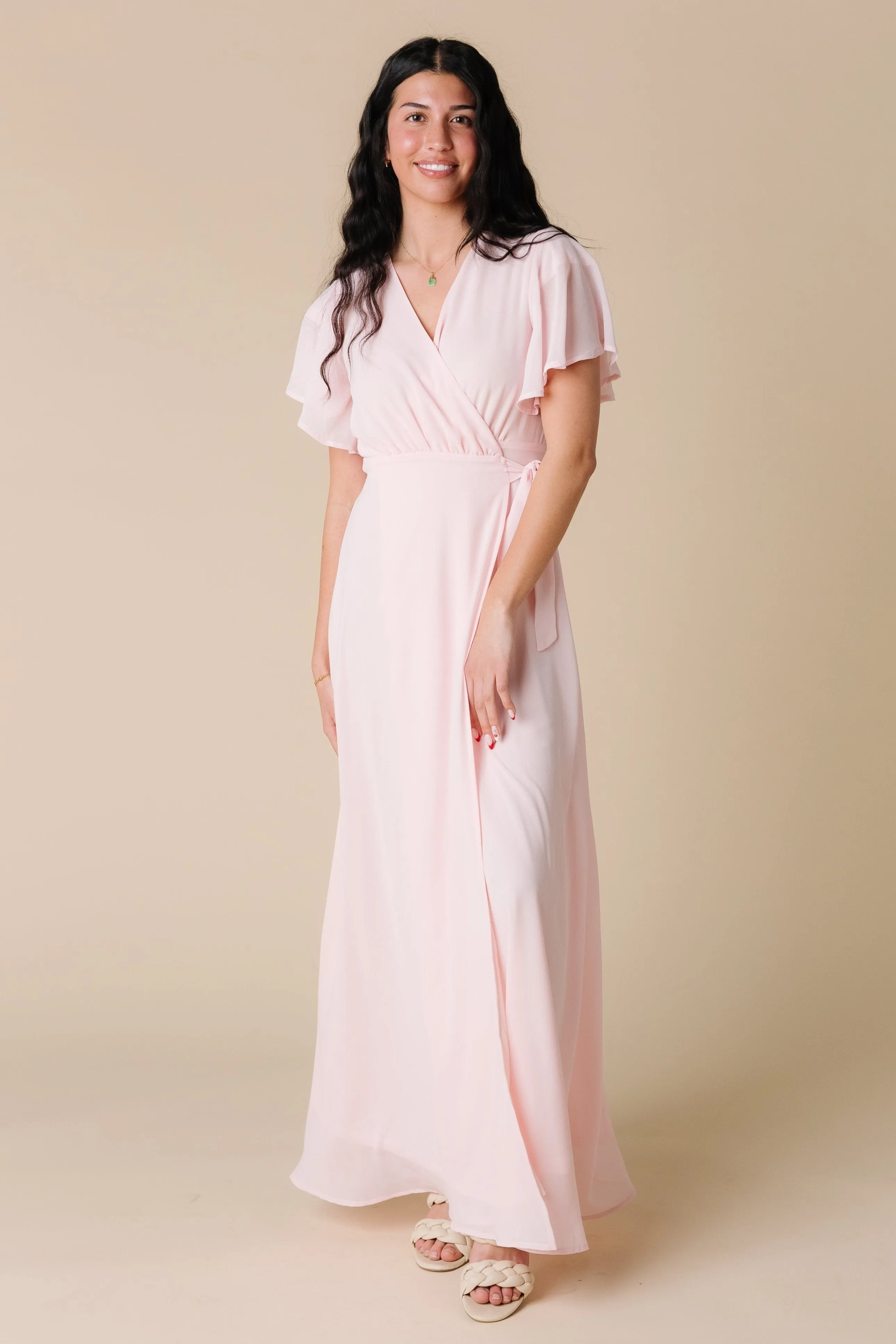 Naples Flutter Sleeve Wrap Dress - Pink