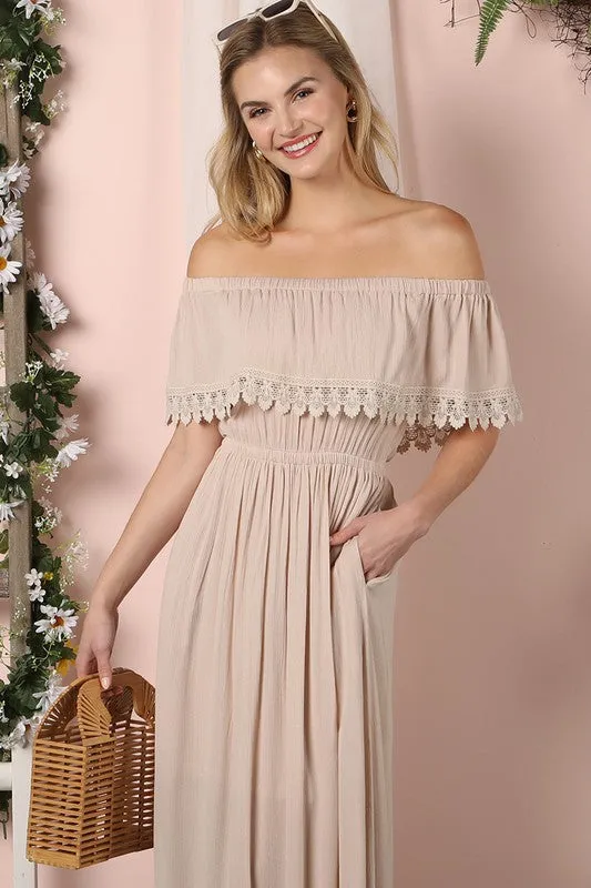 Off the Shoulder Flowy Maxi Dress with Pockets