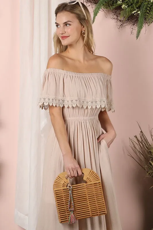 Off the Shoulder Flowy Maxi Dress with Pockets