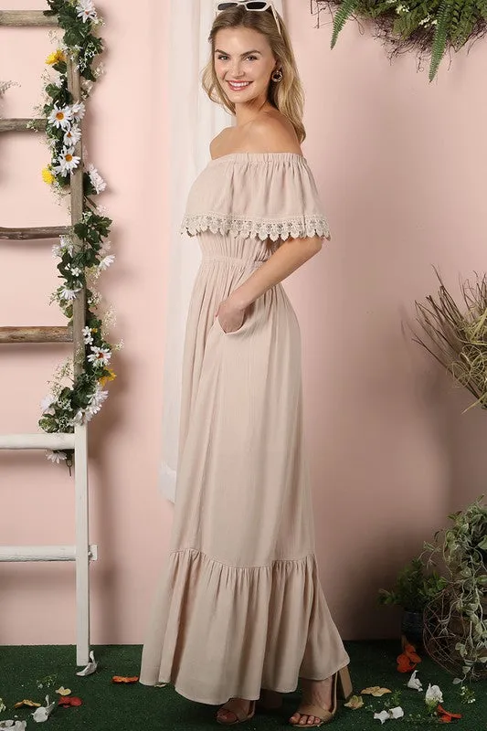 Off the Shoulder Flowy Maxi Dress with Pockets