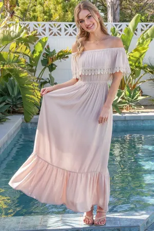 Off the Shoulder Flowy Maxi Dress with Pockets