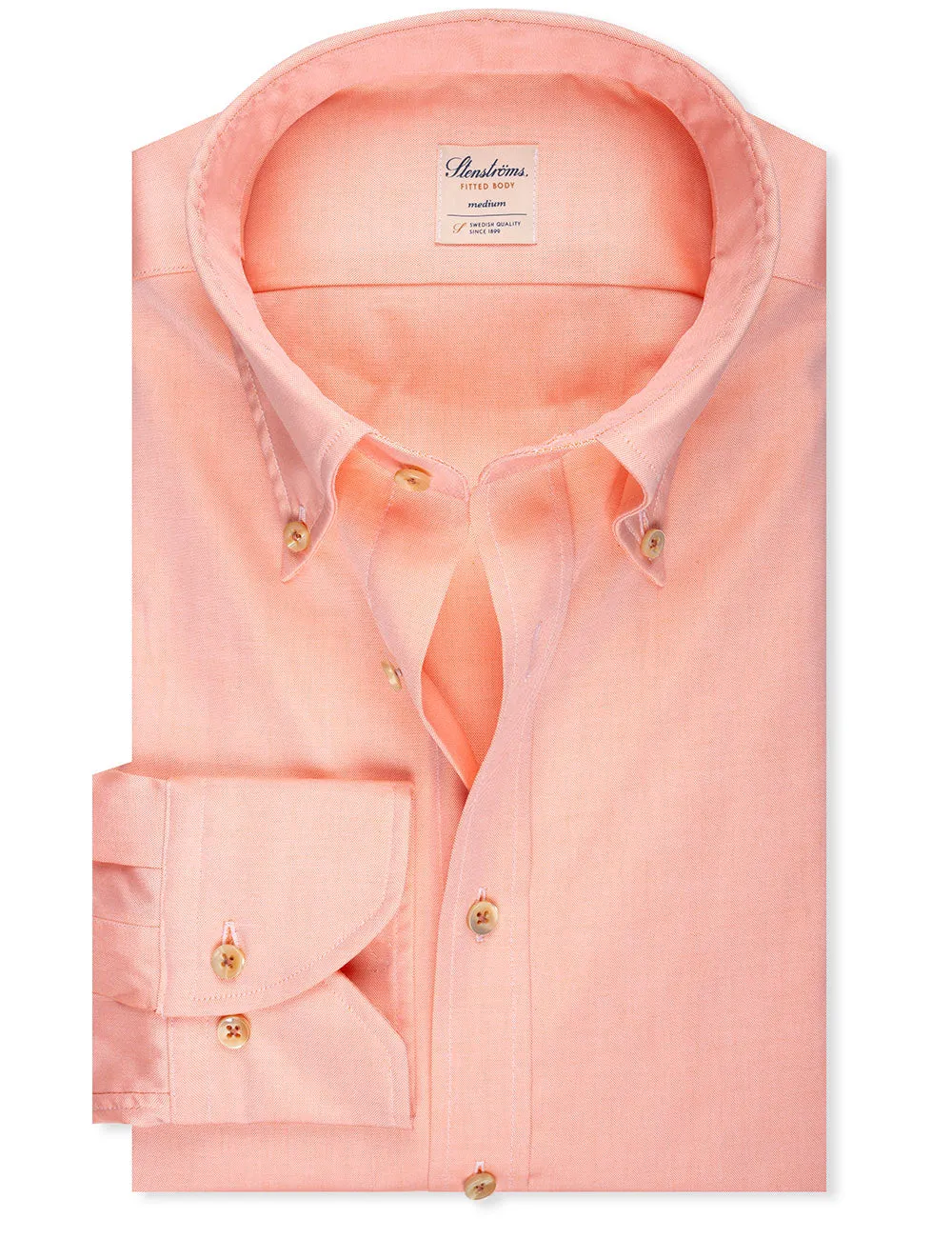 Peach Button Down Plain Fitted Body Shirt