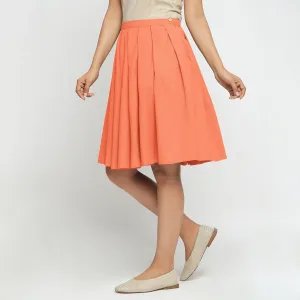 Peach Cotton Flax Pleated Knee Length Skirt