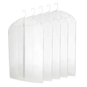 Plixio 40" Clear Plastic Hanging Garment Bags for Clothes Storage - Suits, Dresses & Clothing Bags - (5 Pack)