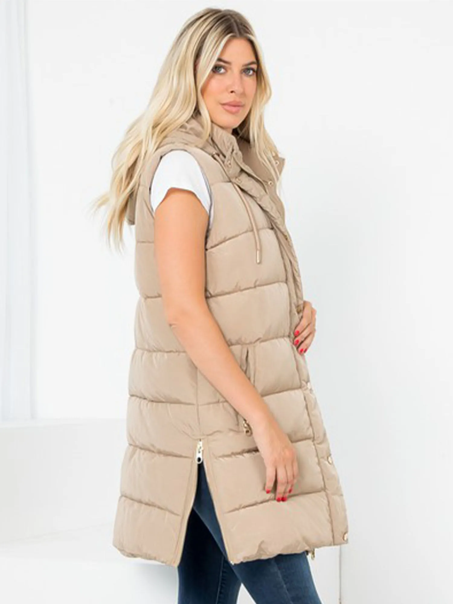 Plus Hooded Long Puffer Vest