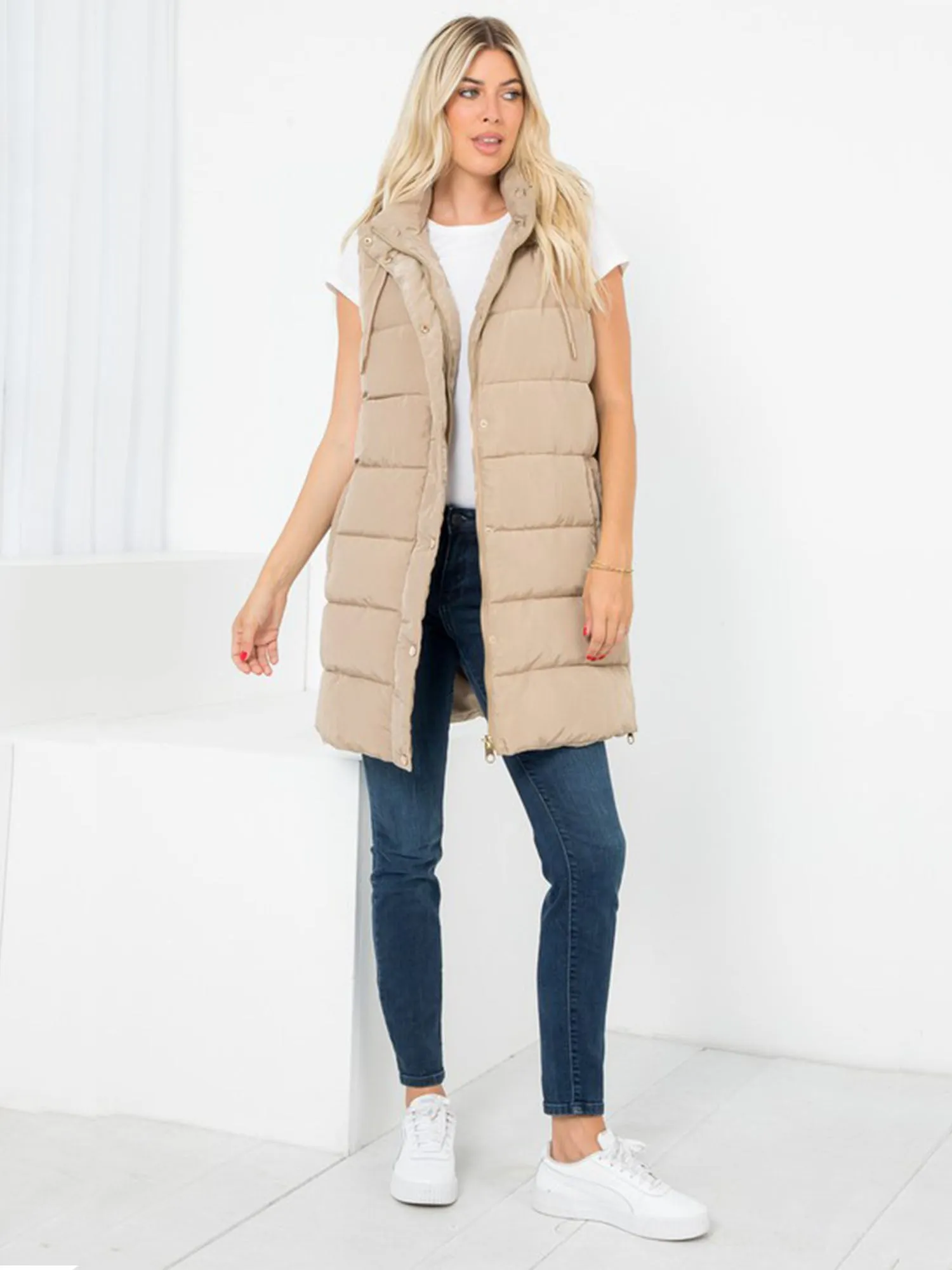 Plus Hooded Long Puffer Vest