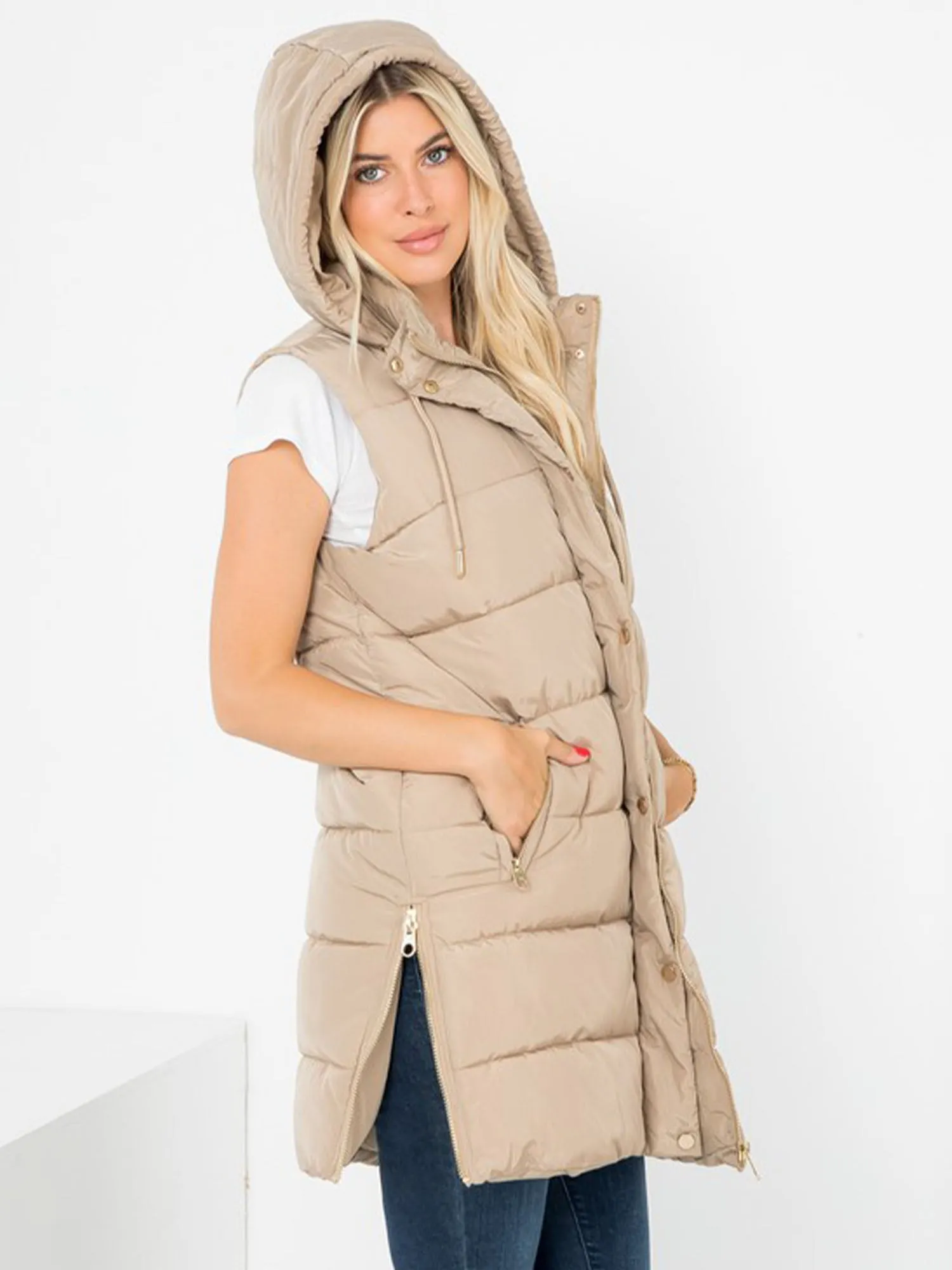 Plus Hooded Long Puffer Vest