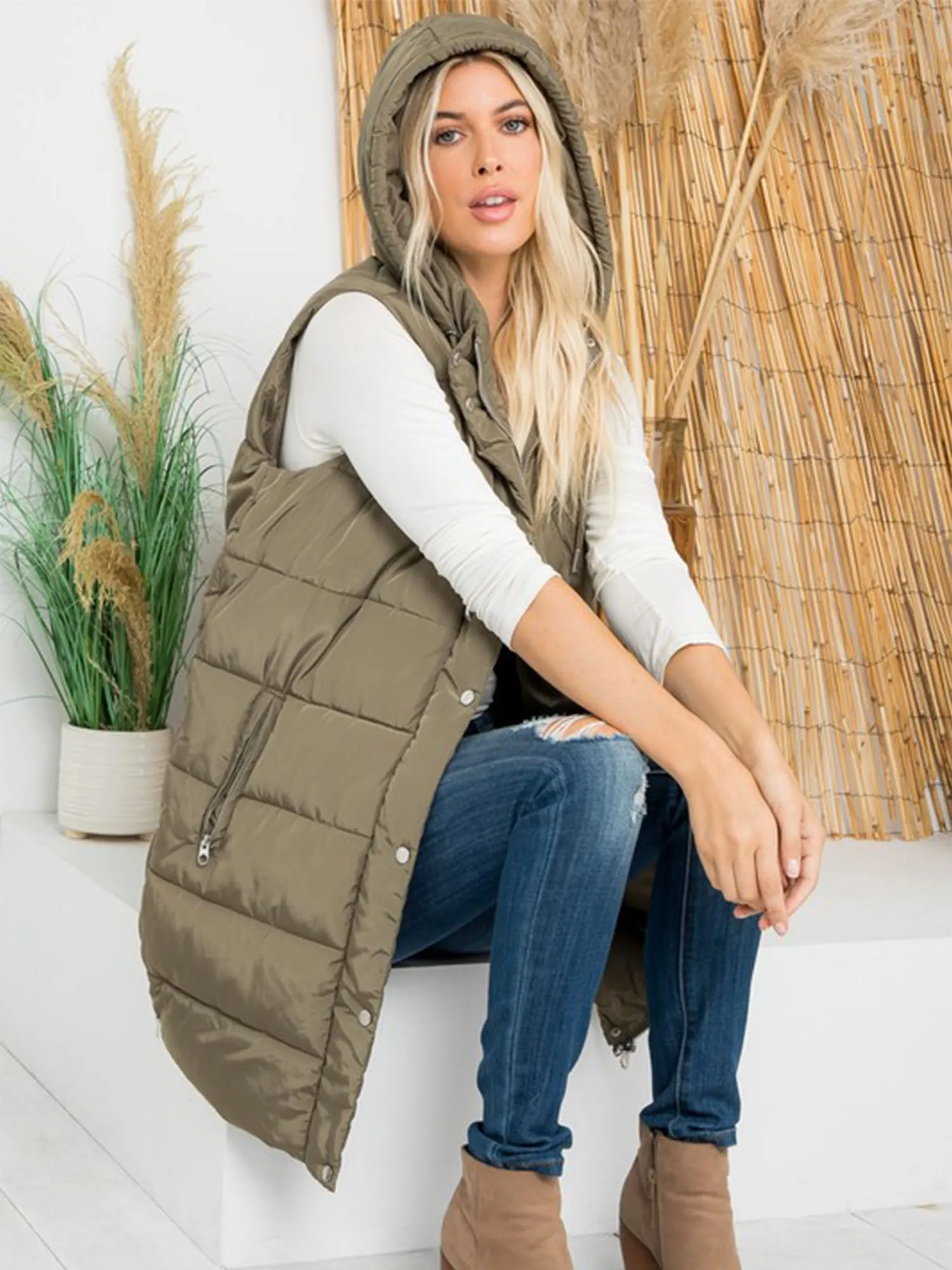 Plus Hooded Long Puffer Vest