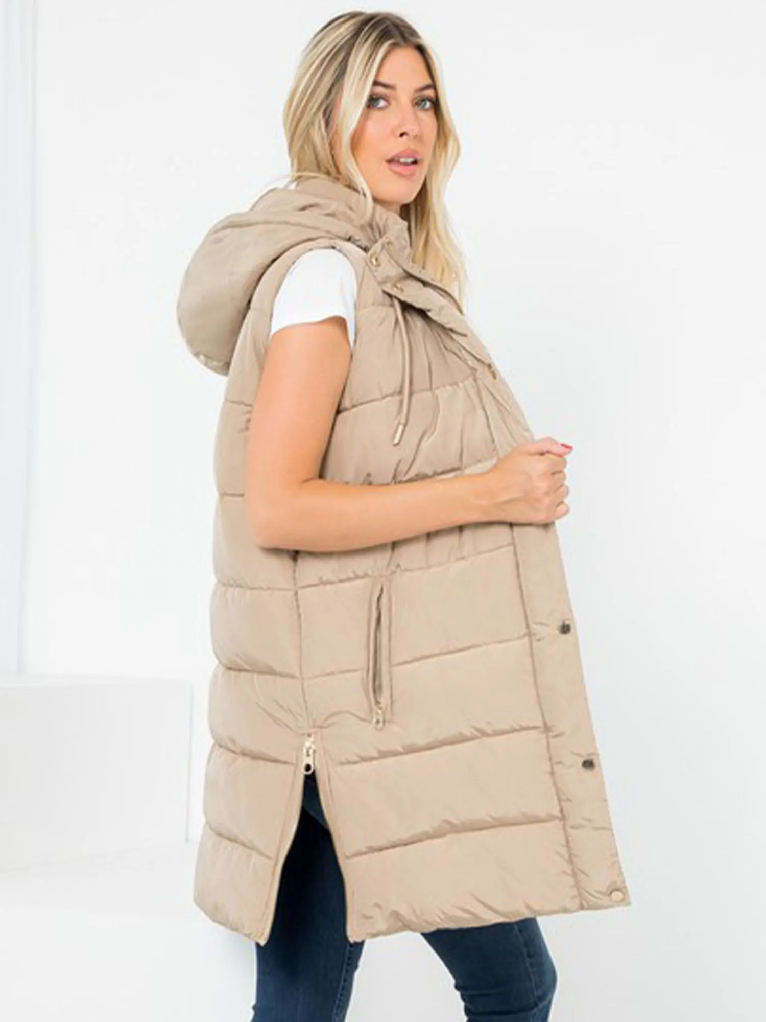 Plus Hooded Long Puffer Vest