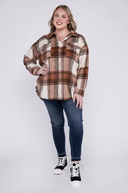 Plus Size Yarn Dyed Plaid Shirt Jacket