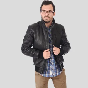 Reece Black Bomber Leather Jacket for Men