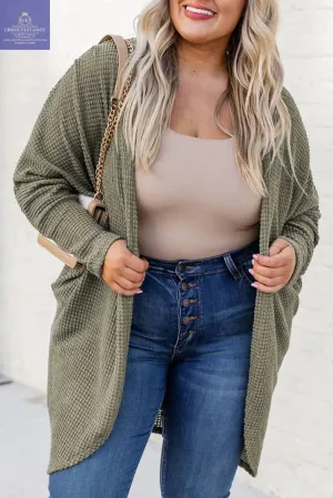 Seagrass Waffle Knit Plus Size Cardigan