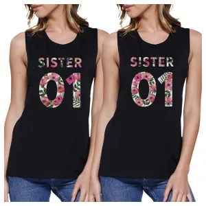 Sister 01 BFF Matching Black Muscle Tops