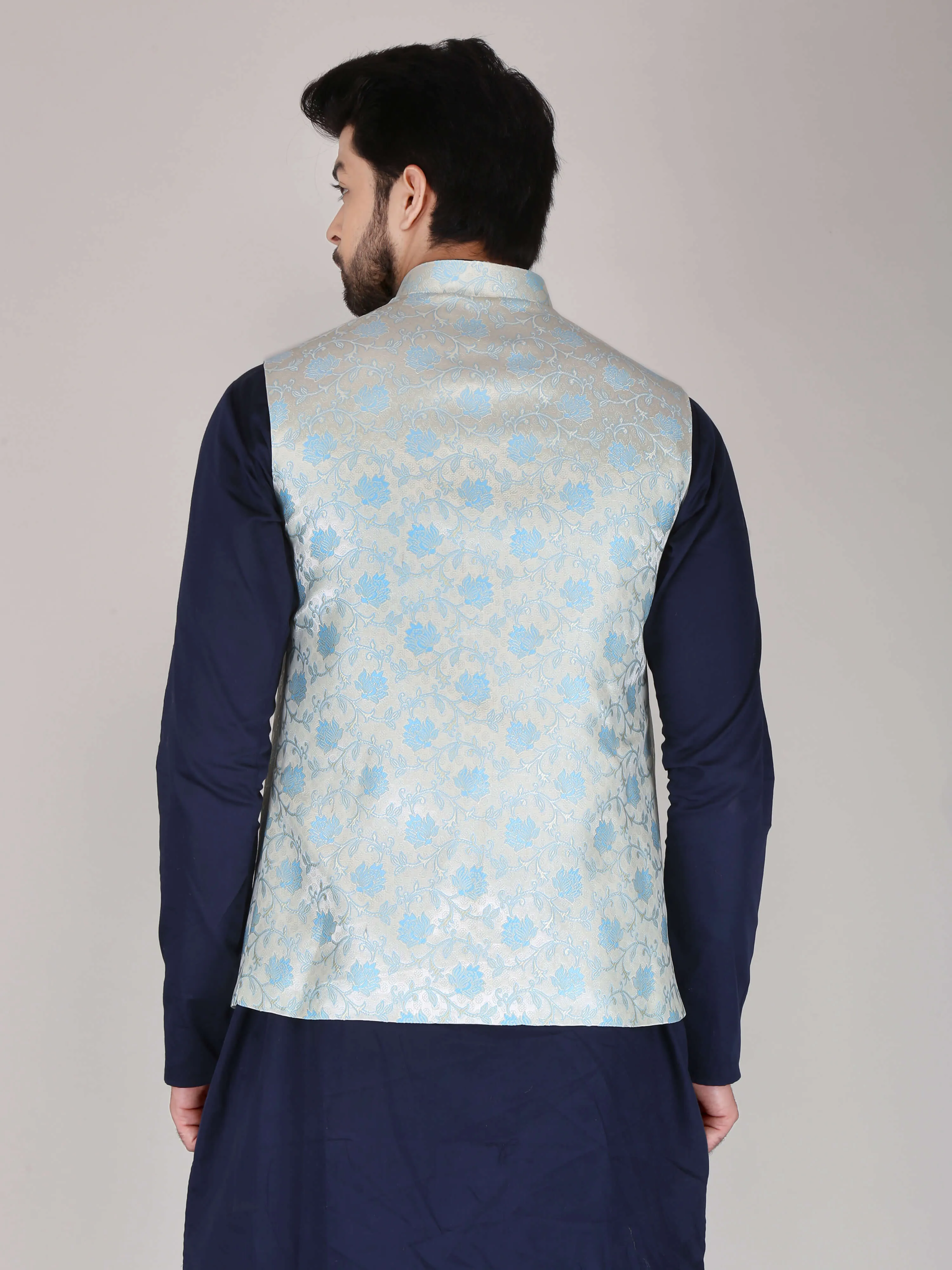 Sky Flower Jacquard Nehru Jackets