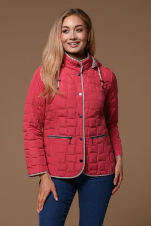 Square Quilt Hooded Jacket-Red