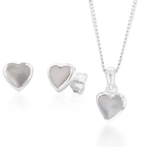 Sterling Silver Mother of Pearl Pendant and Earring Heart Set on 45cm Chain