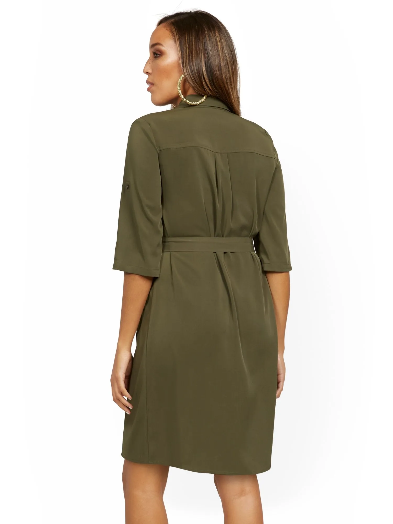 Tall Olive Four-Pocket Shirtdress with Zip