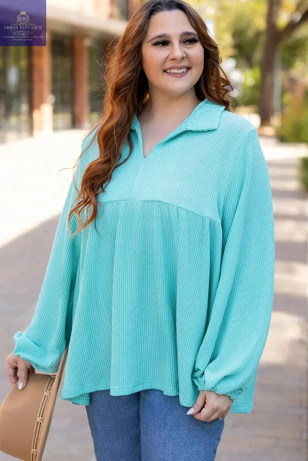 Turquoise Balloon Sleeve Babydoll Top