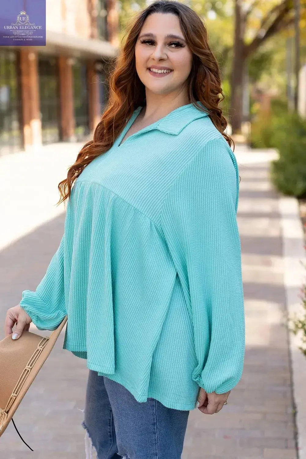 Turquoise Balloon Sleeve Babydoll Top