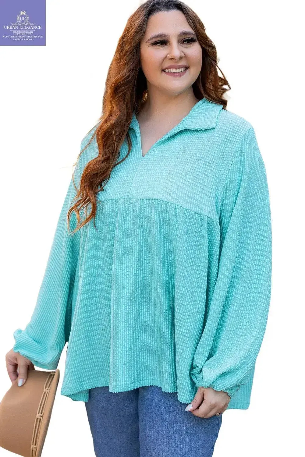 Turquoise Balloon Sleeve Babydoll Top