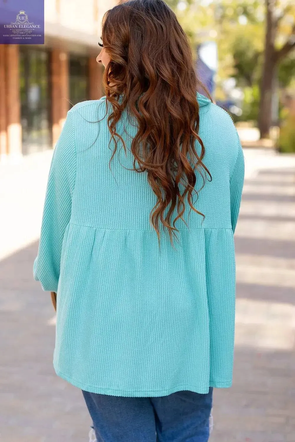 Turquoise Balloon Sleeve Babydoll Top