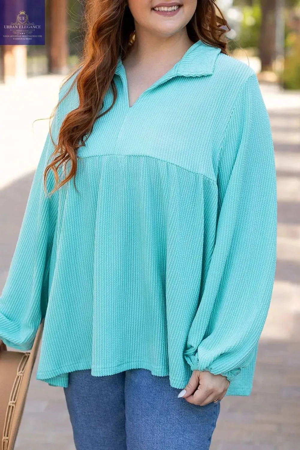 Turquoise Balloon Sleeve Babydoll Top