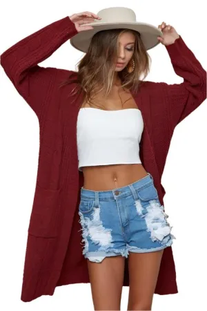 Twist Knitted Open Front Cardigan With Pockets