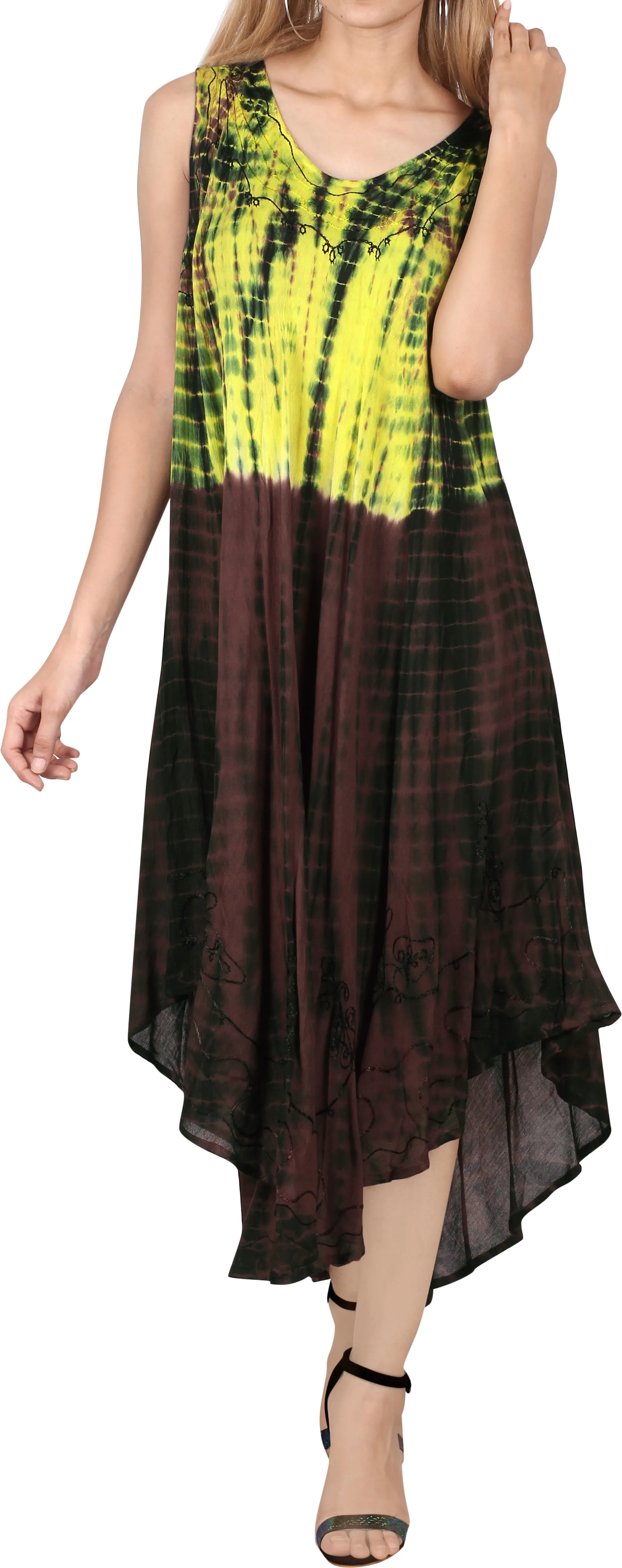 Women's Caftan Cover up RAYON Beach MAXI DRESS Coverup CASUAL HAND Tie Dye Beach